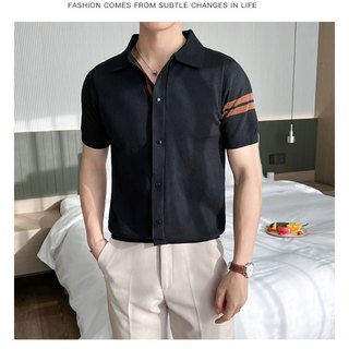 Áo thun Polo dệt kim nam thời trang DICHUANGZHE, Áo thun công sở thông thường màu trơn, Áo len Cardigan tay ngắn