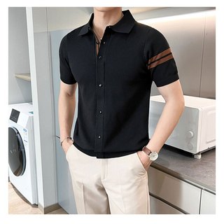 Áo thun Polo dệt kim nam thời trang DICHUANGZHE, Áo thun công sở thông thường màu trơn, Áo len Cardigan tay ngắn