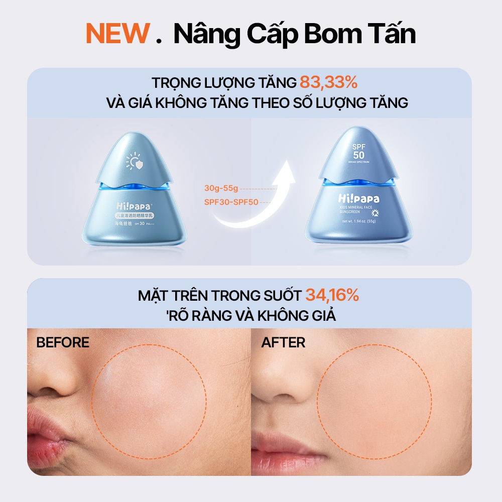 [MUA 1 TẶNG 1] Sữa Chống Nắng Vật Lý Hi!papa SPF50 PA++++ Toàn Cho Da Nhạy Cảm Bà Bầu Trẻ Em 30g/55g