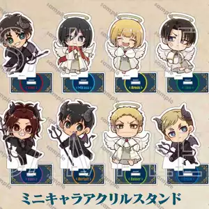 Attack on Titan Fan Art Mini Café Chibi Acrylic Stand - Eren & Mikasa Angel / Demon Ver. Giới hạn