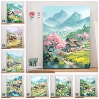 MOZI ✨40 * 50cm / 30 * 40cm Mùa xuân hoa đào tranh số hóa tranh tô màu theo số tranh sơn dầu số hoá bộ tô màu theo số tranh sơn dầu số hoá tranh số hóa theo yêu cầu tranh tô màu theo số theo yêu cầu