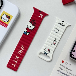 Dây đeo từ tính bằng silicon hình mèo KT dễ thương cho Apple Watch Ultra 46 / 44 / 40 / 49 / 45 / 41 / 42 / 38 / 45mm iwatch Series Ultra / 10 / 9 / 8 / 7 / 6 / 5 / 4 / 3 / 2 / 1