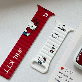 Dây đeo từ tính bằng silicon hình mèo KT dễ thương cho Apple Watch Ultra 46 / 44 / 40 / 49 / 45 / 41 / 42 / 38 / 45mm iwatch Series Ultra / 10 / 9 / 8 / 7 / 6 / 5 / 4 / 3 / 2 / 1