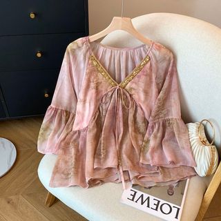 Áo sơ mi dài tay cổ chữ V kiểu Hàn Quốc dành cho nữ