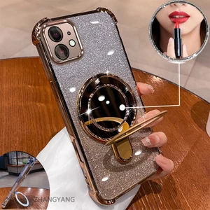Ốp lưng cho iPhone 12/12 Pro/12 Pro Max, mạ điện thẩm mỹ, hiệu ứng gương, silicon TPU chống sốc, kèm giá đỡ