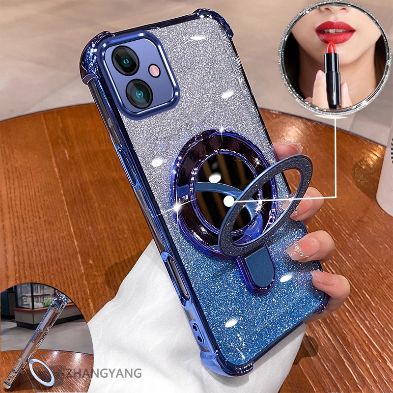 Ốp Điện Thoại Cho iPhone 16 Pro Max 16 Plus 16e Mạ Điện, Vỏ Có Hiệu Ứng Gương, Giá Đỡ Silicon TPU Chống Sốc