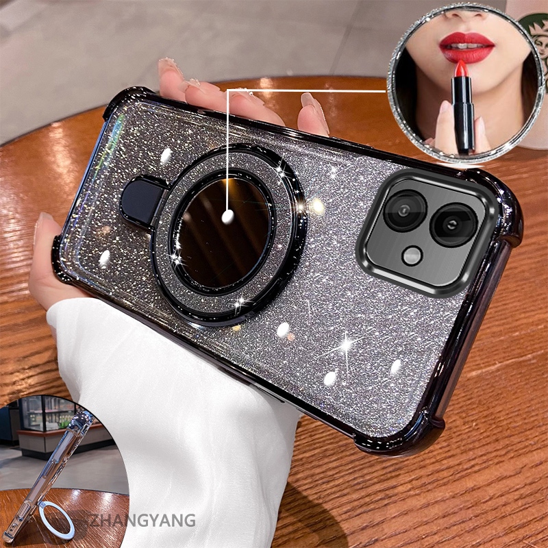 Ốp Điện Thoại Cho iPhone 16 Pro Max 16 Plus 16e Mạ Điện, Vỏ Có Hiệu Ứng Gương, Giá Đỡ Silicon TPU Chống Sốc