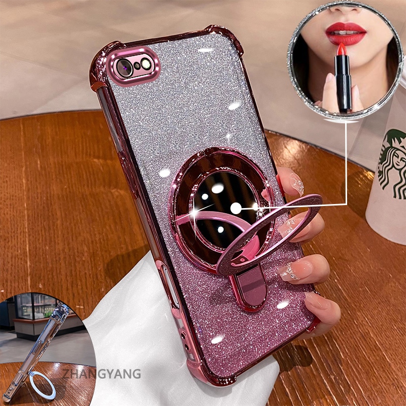 Ốp lưng iPhone 6 Plus/6s Plus, mạ điện, hiệu ứng gương, giá đỡ, silicon TPU chống sốc