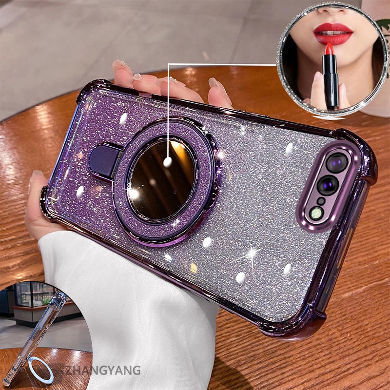 Ốp lưng silicon TPU chống sốc cho iPhone 7 Plus/8 Plus, mạ điện thẩm mỹ, hiệu ứng gương, kèm giá đỡ