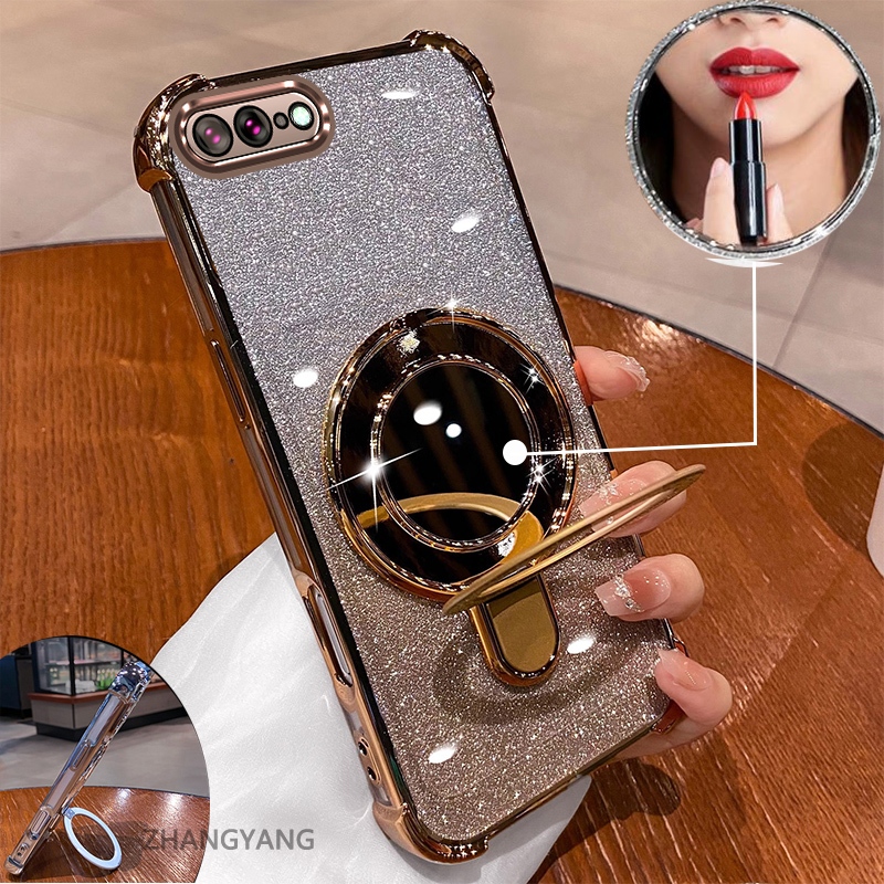 Ốp lưng silicon TPU chống sốc cho iPhone 7 Plus/8 Plus, mạ điện thẩm mỹ, hiệu ứng gương, kèm giá đỡ