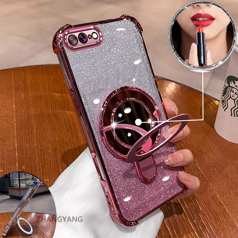 Ốp lưng silicon TPU chống sốc cho iPhone 7 Plus/8 Plus, mạ điện thẩm mỹ, hiệu ứng gương, kèm giá đỡ