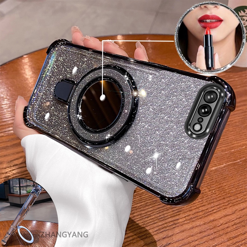 Ốp lưng silicon TPU chống sốc cho iPhone 7 Plus/8 Plus, mạ điện thẩm mỹ, hiệu ứng gương, kèm giá đỡ