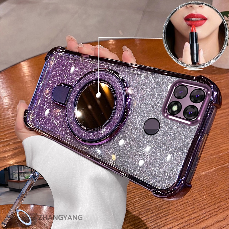 Ốp điện thoại cho OPPO A15/A15S, mạ điện flash, hiệu ứng gương, giá đỡ, silicone TPU chống sốc