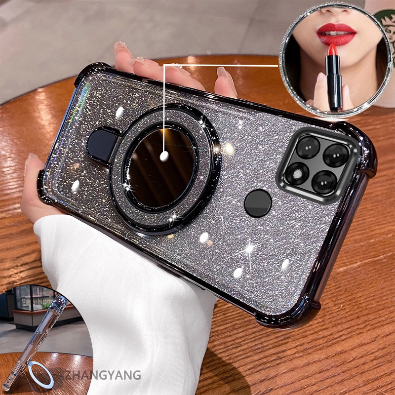 Ốp điện thoại cho OPPO A15/A15S, mạ điện flash, hiệu ứng gương, giá đỡ, silicone TPU chống sốc