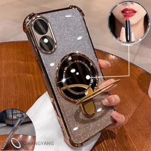 Ốp điện thoại cho OPPO Reno 8T 4G/5G, mạ điện thẩm mỹ, hiệu ứng gương, giá đỡ, silicon TPU chống sốc