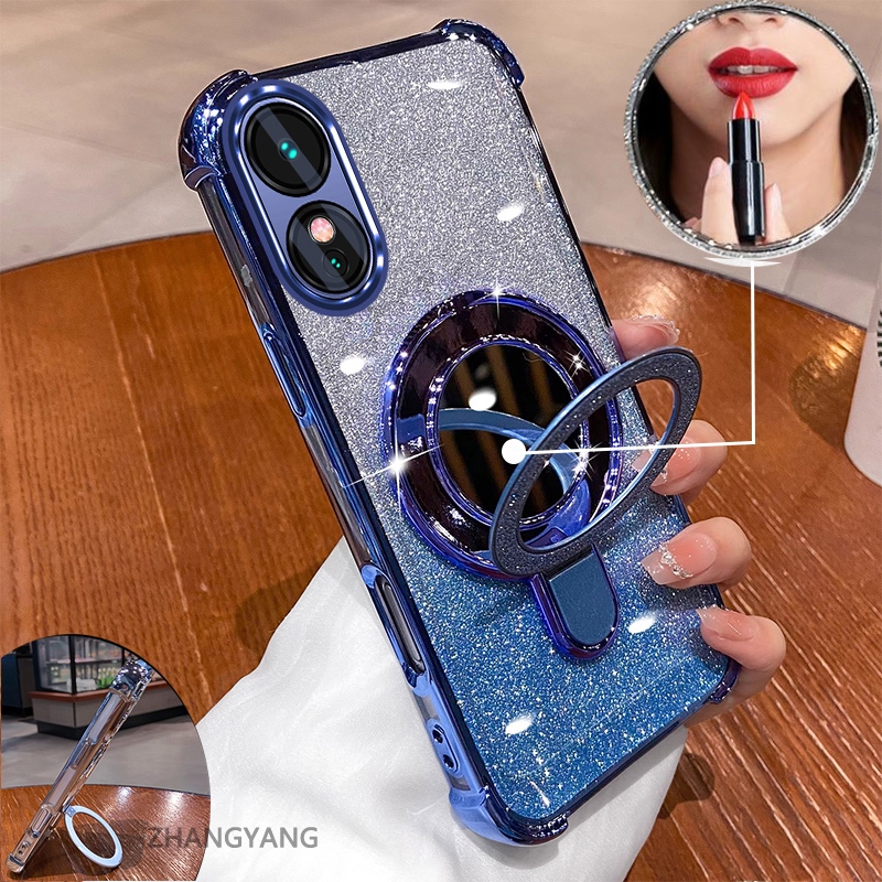 Ốp Lưng OPPO A18 A38 A17 A17K A60 Mạ Điện, Hiệu Ứng Gương, Giá Đỡ, Silicon TPU Chống Sốc