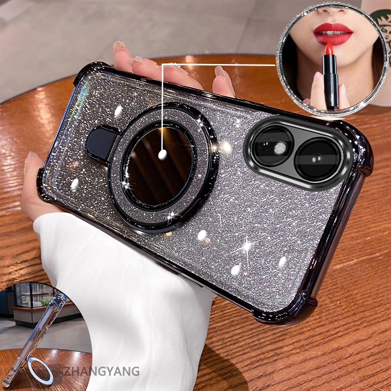 Ốp Lưng OPPO A18 A38 A17 A17K A60 Mạ Điện, Hiệu Ứng Gương, Giá Đỡ, Silicon TPU Chống Sốc
