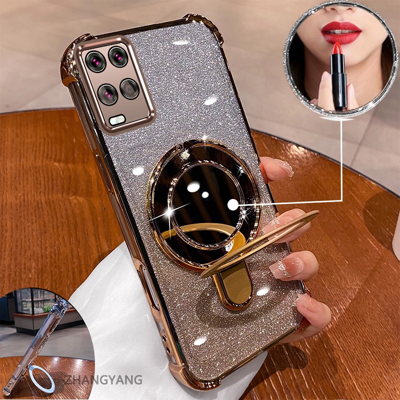 Ốp lưng OPPO A54 4G mạ điện, hiệu ứng gương, giá đỡ, silicon TPU chống sốc