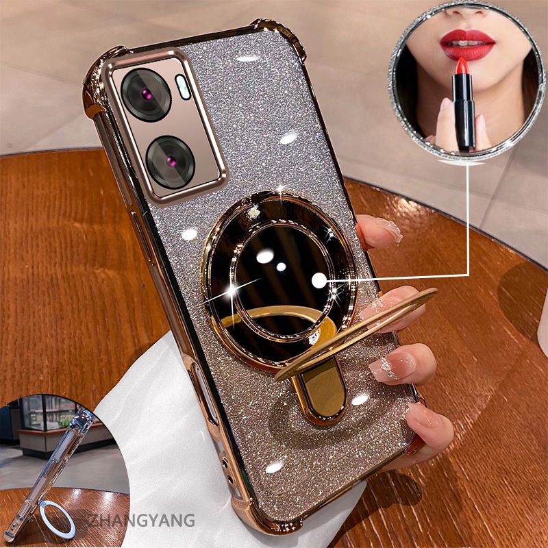 Ốp OPPO A57 4G 2022 / A57 5G 2022 / A77 / A77s mạ điện, hiệu ứng gương, giá đỡ, silicone TPU chống sốc