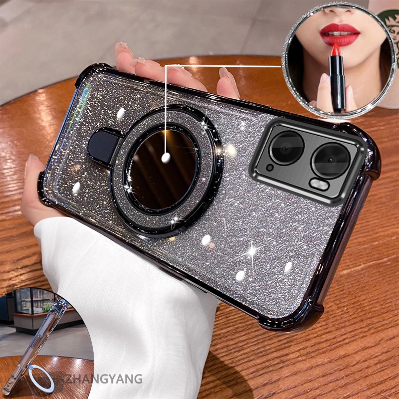 Ốp lưng mạ điện cho OPPO A76 4G/A36 4G/A96 4G, hiệu ứng gương, giá đỡ, silicone TPU chống sốc