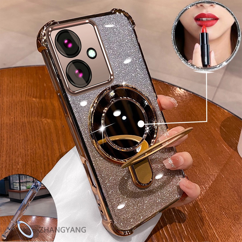 Ốp OPPO Reno 11F 5G mạ điện hiệu ứng gương, silicon TPU chống sốc kèm giá đỡ
