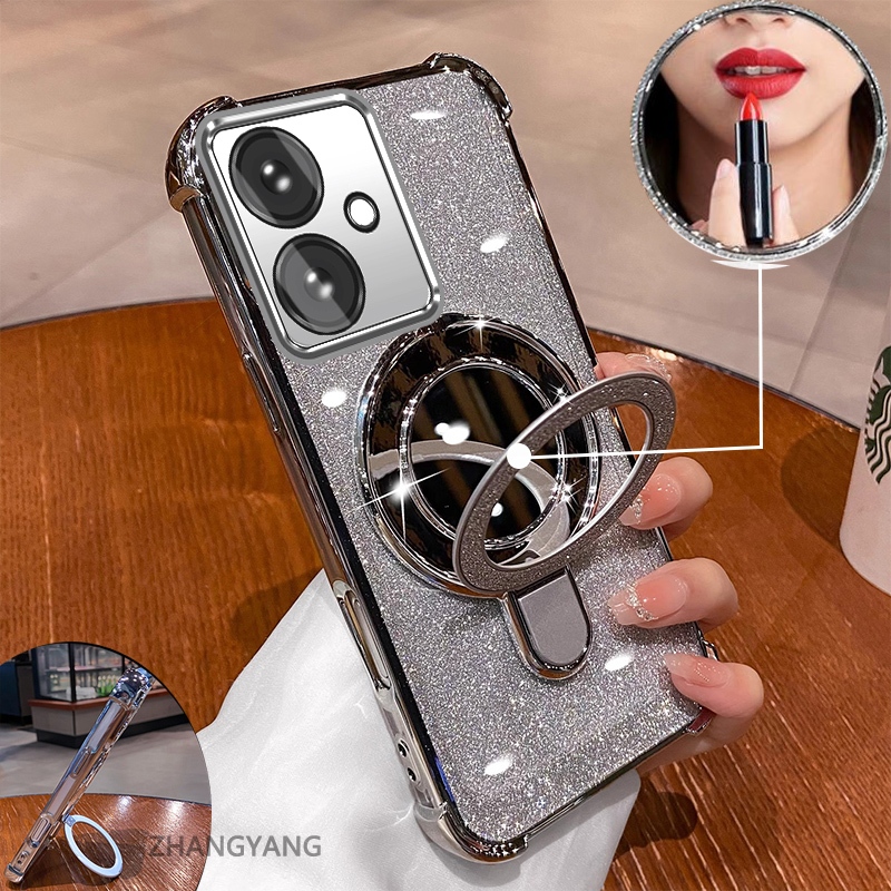 Ốp OPPO Reno 11F 5G mạ điện hiệu ứng gương, silicon TPU chống sốc kèm giá đỡ
