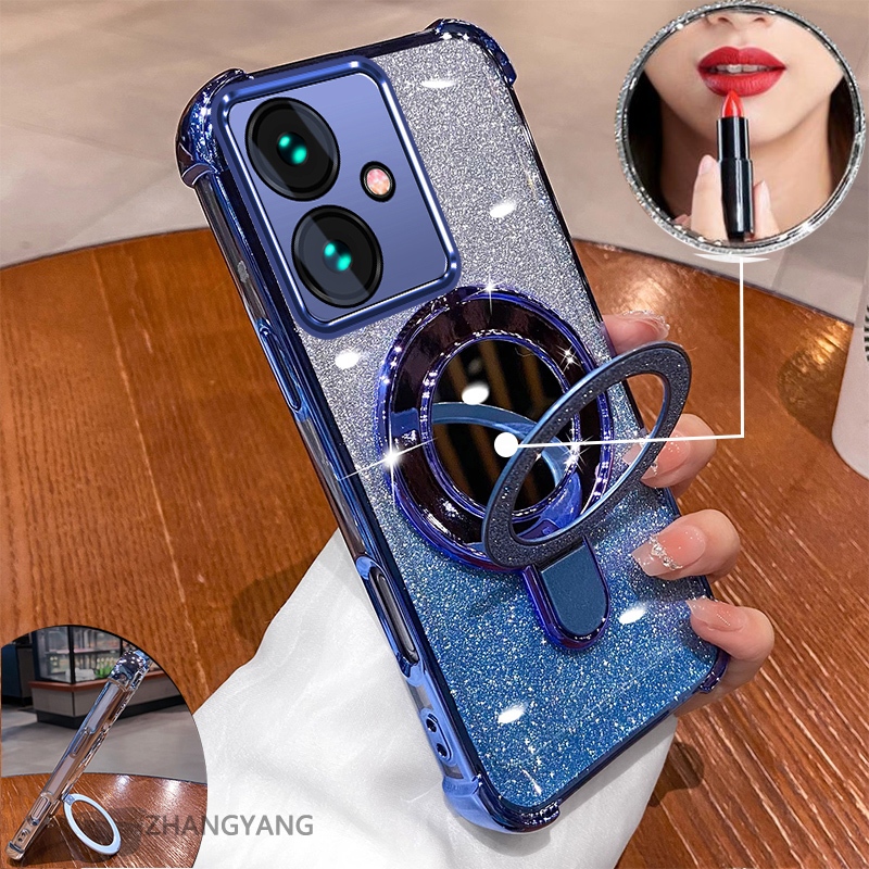 Ốp OPPO Reno 11F 5G mạ điện hiệu ứng gương, silicon TPU chống sốc kèm giá đỡ
