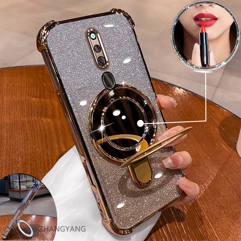 Ốp OPPO F11 mạ điện hiệu ứng gương, giá đỡ, silicon TPU chống sốc
