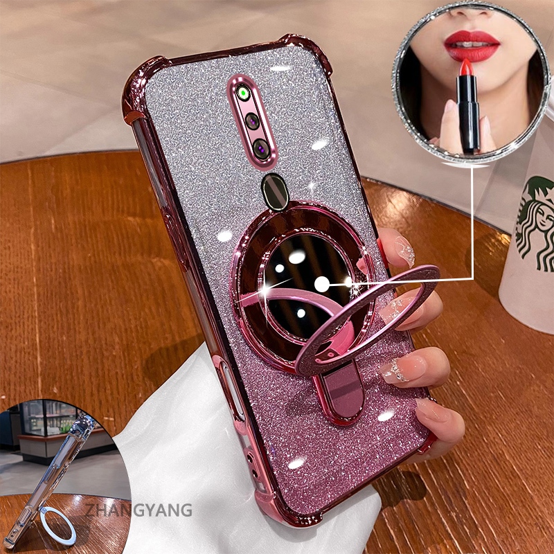 Ốp OPPO F11 mạ điện hiệu ứng gương, giá đỡ, silicon TPU chống sốc