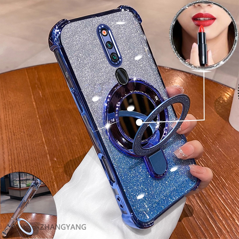 Ốp OPPO F11 mạ điện hiệu ứng gương, giá đỡ, silicon TPU chống sốc