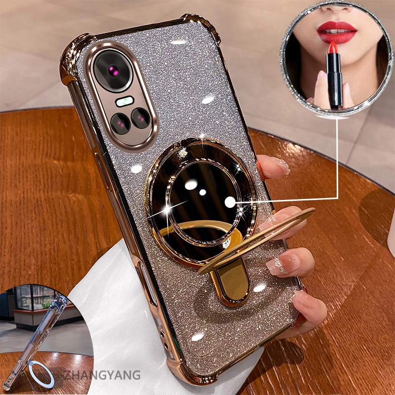Ốp OPPO RENO 10 5G / RENO 10 Pro 5G, mạ điện thẩm mỹ, hiệu ứng gương, giá đỡ, silicone TPU chống sốc