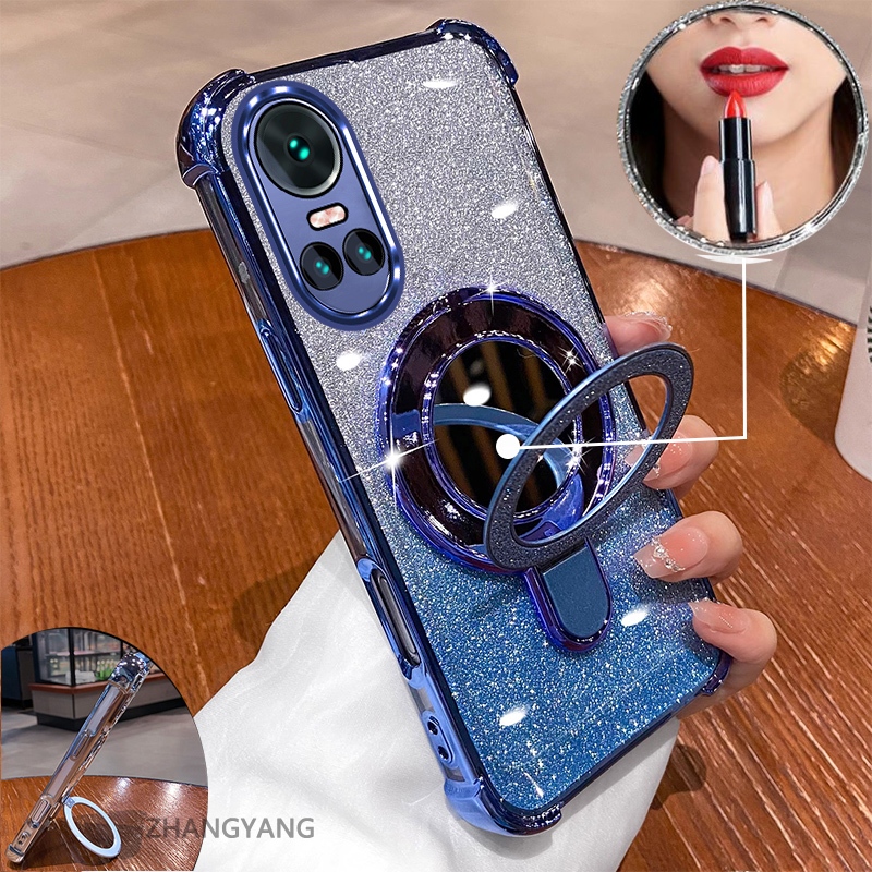 Ốp OPPO RENO 10 5G / RENO 10 Pro 5G, mạ điện thẩm mỹ, hiệu ứng gương, giá đỡ, silicone TPU chống sốc