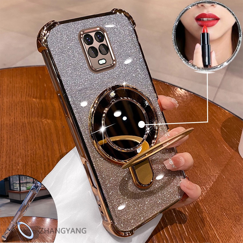 Ốp điện thoại mạ điện thẩm mỹ cho Redmi Note 9S/Note 9 Pro, hiệu ứng gương, silicon TPU chống sốc kèm giá đỡ