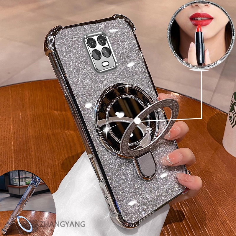 Ốp điện thoại mạ điện thẩm mỹ cho Redmi Note 9S/Note 9 Pro, hiệu ứng gương, silicon TPU chống sốc kèm giá đỡ