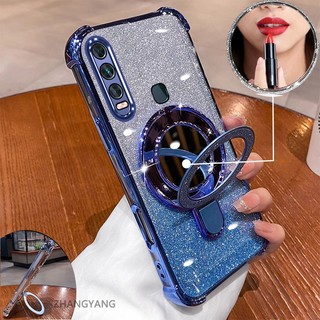 Ốp lưng cho vivo y11 y12 y15 y17 y19 Vỏ điện thoại mạ điện flash thẩm mỹ thiết kế mới Giá đỡ điện thoại có hiệu ứng gương silicon TPU mềm