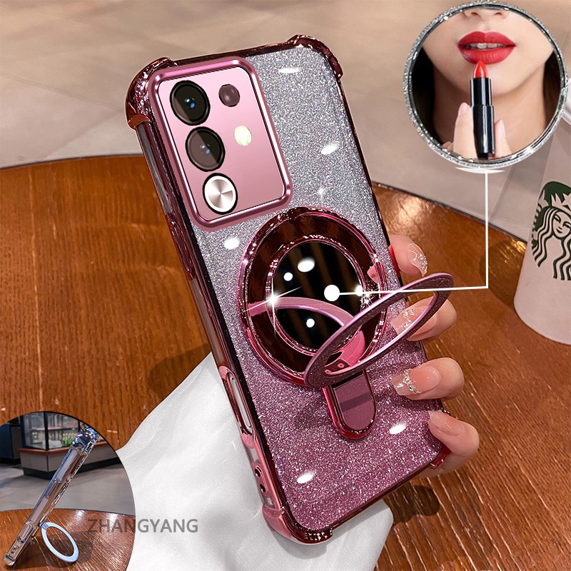 Ốp Điện Thoại vivo Y29 4G Thẩm Mỹ flash Mạ Điện Thẩm Mỹ Vỏ Điện Thoại Có Hiệu Ứng Gương Giá Đỡ Điện Thoại Silicon TPU Chống Sốc