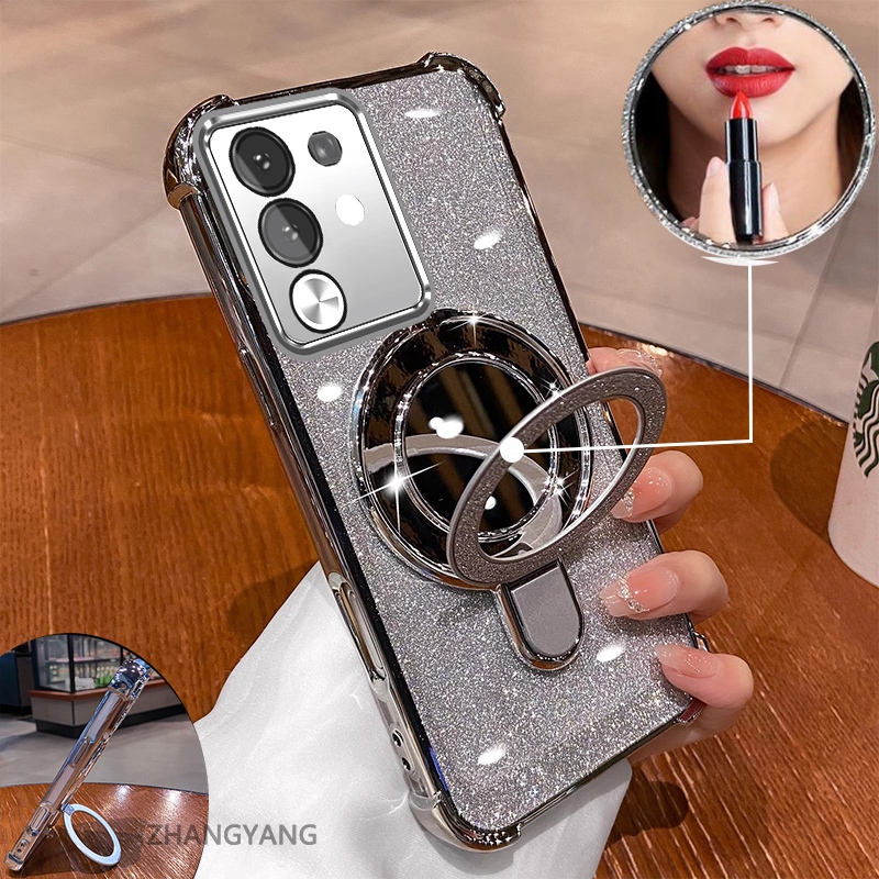 Ốp Điện Thoại vivo Y29 4G Thẩm Mỹ flash Mạ Điện Thẩm Mỹ Vỏ Điện Thoại Có Hiệu Ứng Gương Giá Đỡ Điện Thoại Silicon TPU Chống Sốc