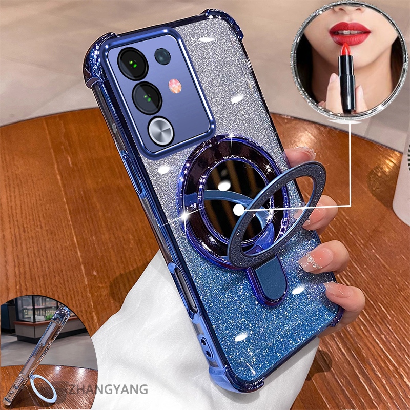 Ốp Điện Thoại vivo Y29 4G Thẩm Mỹ flash Mạ Điện Thẩm Mỹ Vỏ Điện Thoại Có Hiệu Ứng Gương Giá Đỡ Điện Thoại Silicon TPU Chống Sốc