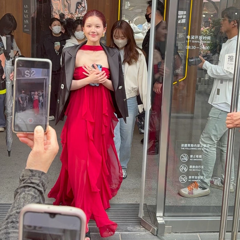Cutenew Lưới Chắc Chắn Đầm Maxi Dây Tắt Vai Chắp Vá Chia Hình Eo Ruched Backless Nữ Thời Trang Ngọt Ngào Phong Cách Đa Năng