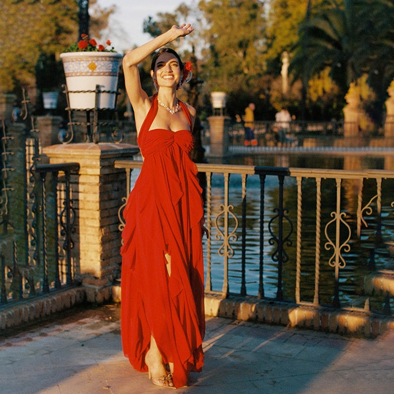 Cutenew Lưới Chắc Chắn Đầm Maxi Dây Tắt Vai Chắp Vá Chia Hình Eo Ruched Backless Nữ Thời Trang Ngọt Ngào Phong Cách Đa Năng