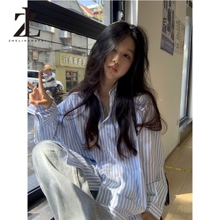 ZHELIHANGFEI Áo sơ mi sọc hồng Cardigan dài tay chống nắng