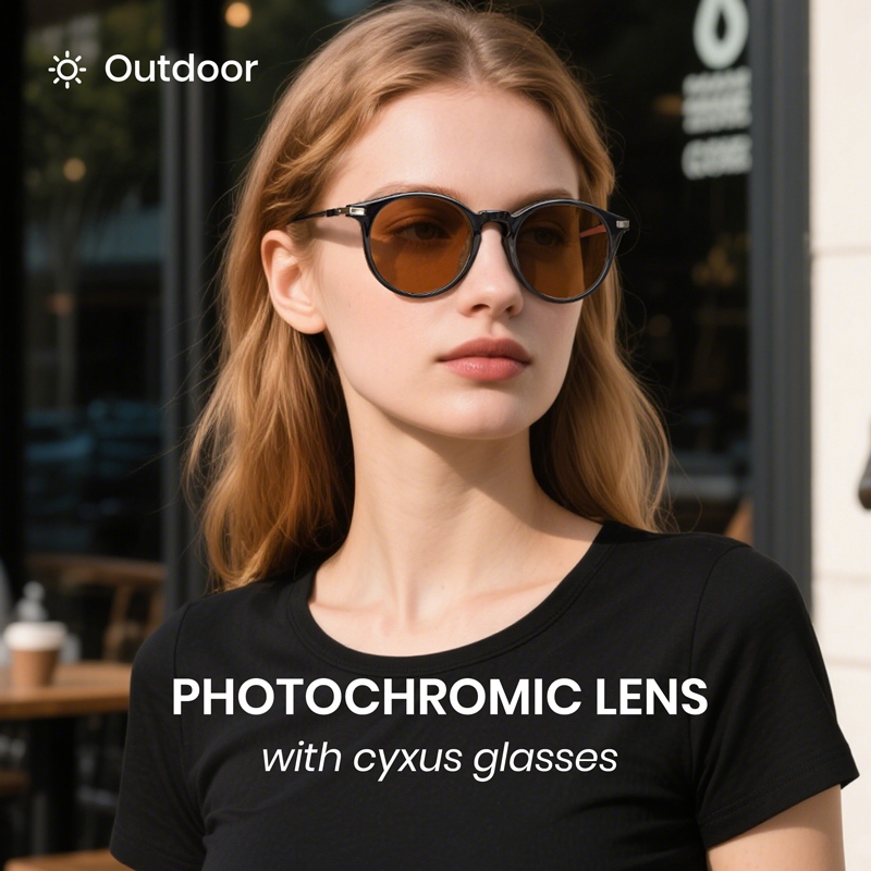 Cyxus Mắt Kính Đổi Màu 2in1 Chống Ánh Sáng Xanh UV400 Unisex Gọng Tròn Kính Bảo Vệ Mắt Toàn Diện 8258