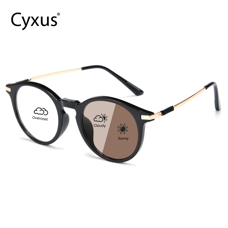 Cyxus Mắt Kính Đổi Màu 2in1 Chống Ánh Sáng Xanh UV400 Unisex Gọng Tròn Kính Bảo Vệ Mắt Toàn Diện 8258