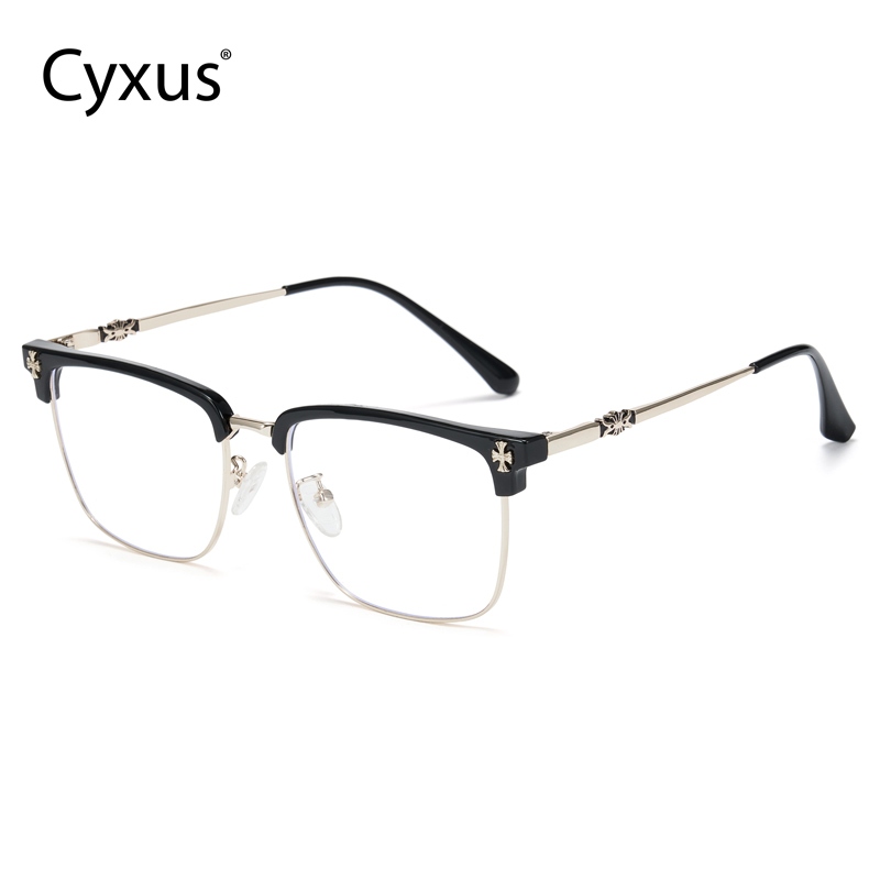 Cyxus Kính Chống Ánh Sáng Xanh Unisex Retro Gọng Vuông TR90 Kim Loại Blowline Phong Cách Công Sở Máy Tính Hằng Ngày 8252