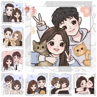 MOZI ✨40 * 50cm / 30 * 40cm Cặp đôi hoạt hình dễ thương tranh số hóa tranh tô màu theo số tranh sơn dầu số hoá bộ tô màu theo số tranh sơn dầu số hoá tranh số hóa theo yêu cầu tranh tô màu theo số theo yêu cầu