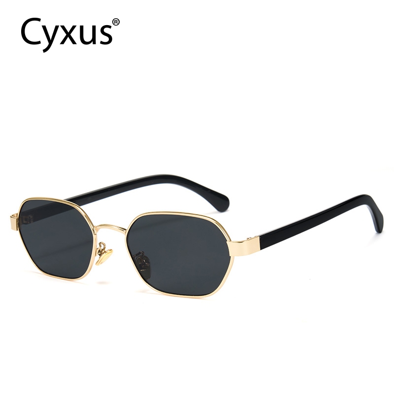 Cyxus Kính râm gọng mỏng, kính râm thời trang | Gọng kim loại hình đa giác màu vàng đồng mỏng | Dành cho cả nam và nữ 1283
