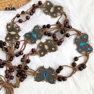 [FYJP] Phong Cách Bohemian Bướm Nước Kim Cương Dệt Phong Cách Dân Tộc Hạt Thắt Lưng Nữ Phong Cách Kỳ Nghỉ Dây Thắt Lưng [vn]