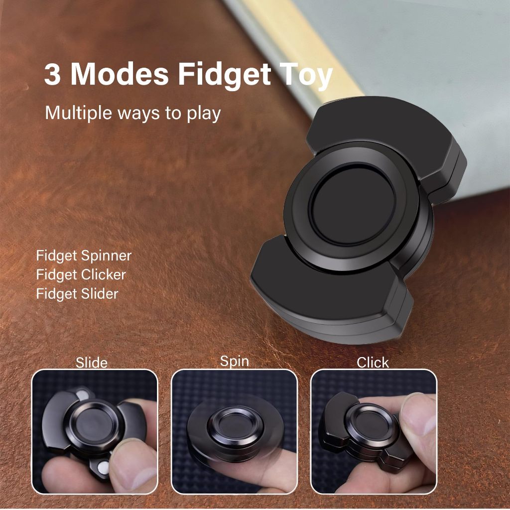 Đồ chơi để bàn 3 trong 1 cho người lớn: Metal Slider / Spinner / Haptic Clicker - Hợp kim kẽm, Đen (giảm lo âu, giảm căng thẳng)