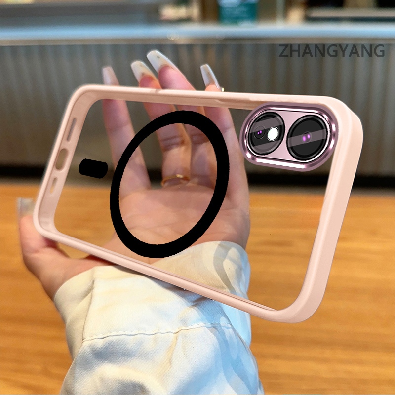 Ốp Điện Thoại OPPO A18 A38 A17 A17K A60 Silicon Trong Suốt Chống Rơi Vỏ Điện Thoại Thẩm Mỹ Vòng Hút Từ Tính Thiết Kế Mới Đơn Giản TPU Bảo Vệ