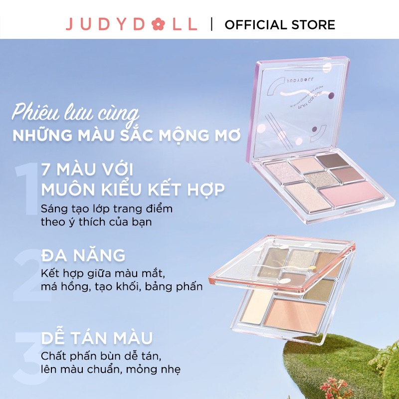 Ảnh Phấn Mắt 7 Màu JUDYDOLL 8.5g Đa Năng Hiệu Ứng Nhũ Siêu Lấp Lánh Mịn Lì Dễ Tán Bền Màu Lên Màu Chuẩn 2